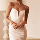 Good Vibes Deep V-Neckline Ruched Mini Dress White
