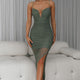 Good Vibes V-Bust Sheer Split Midi Dress Olive