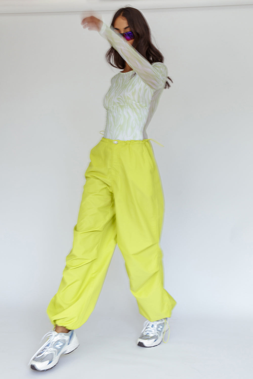 Juni Long Sleeve Low Back Mesh Bodysuit Tiger Lime by Selfie Leslie