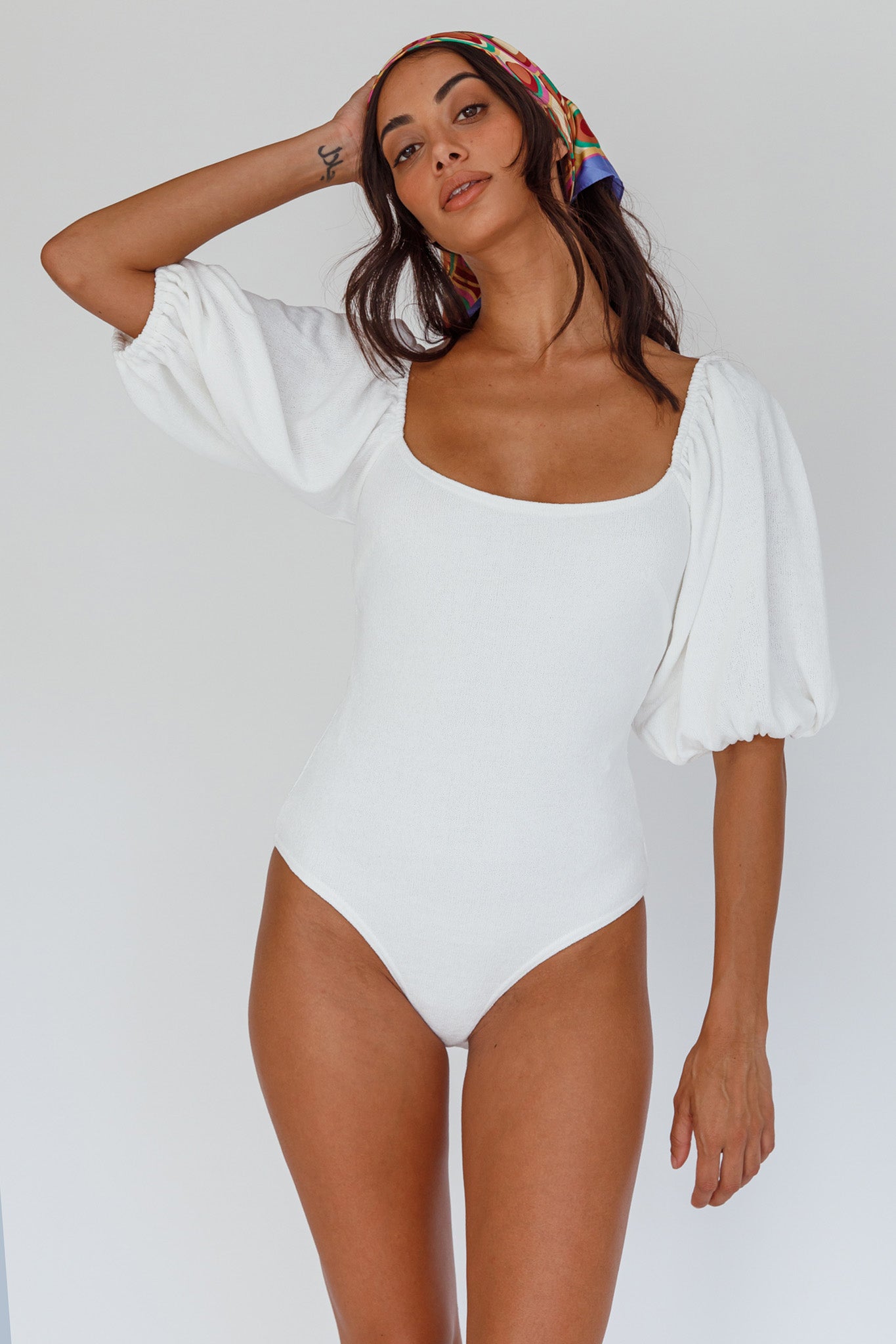 Maddi Tied Back Bodysuit White by Selfie Leslie