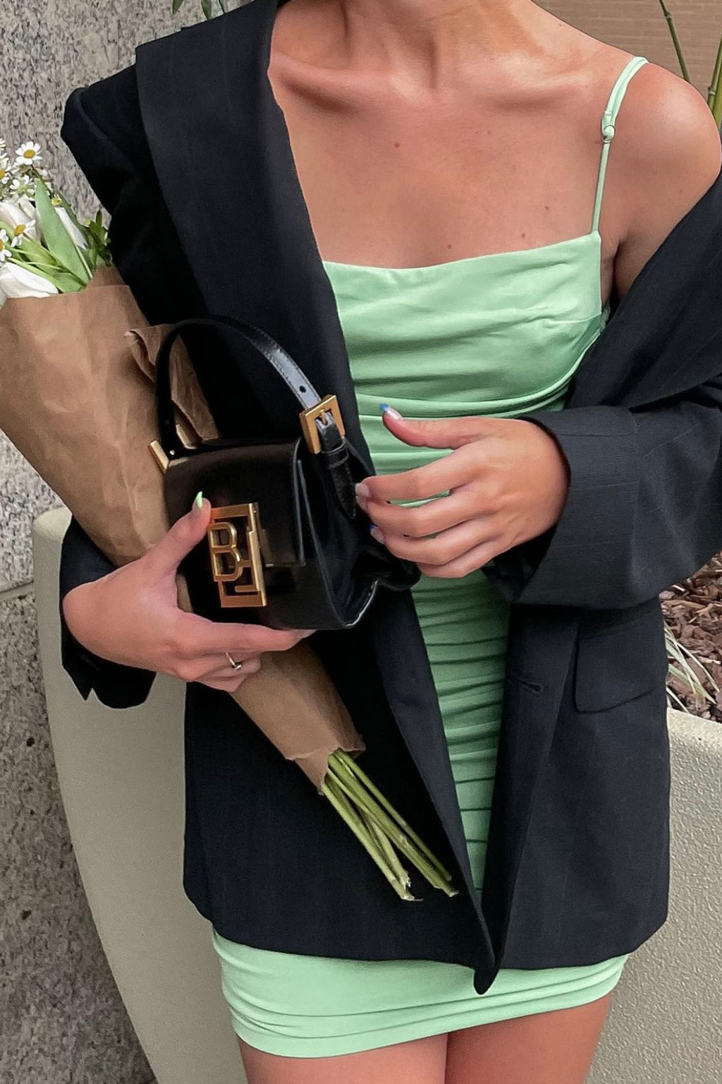 Shea Square Neckline Ruched Mini Dress Soft Olive by Selfie Leslie