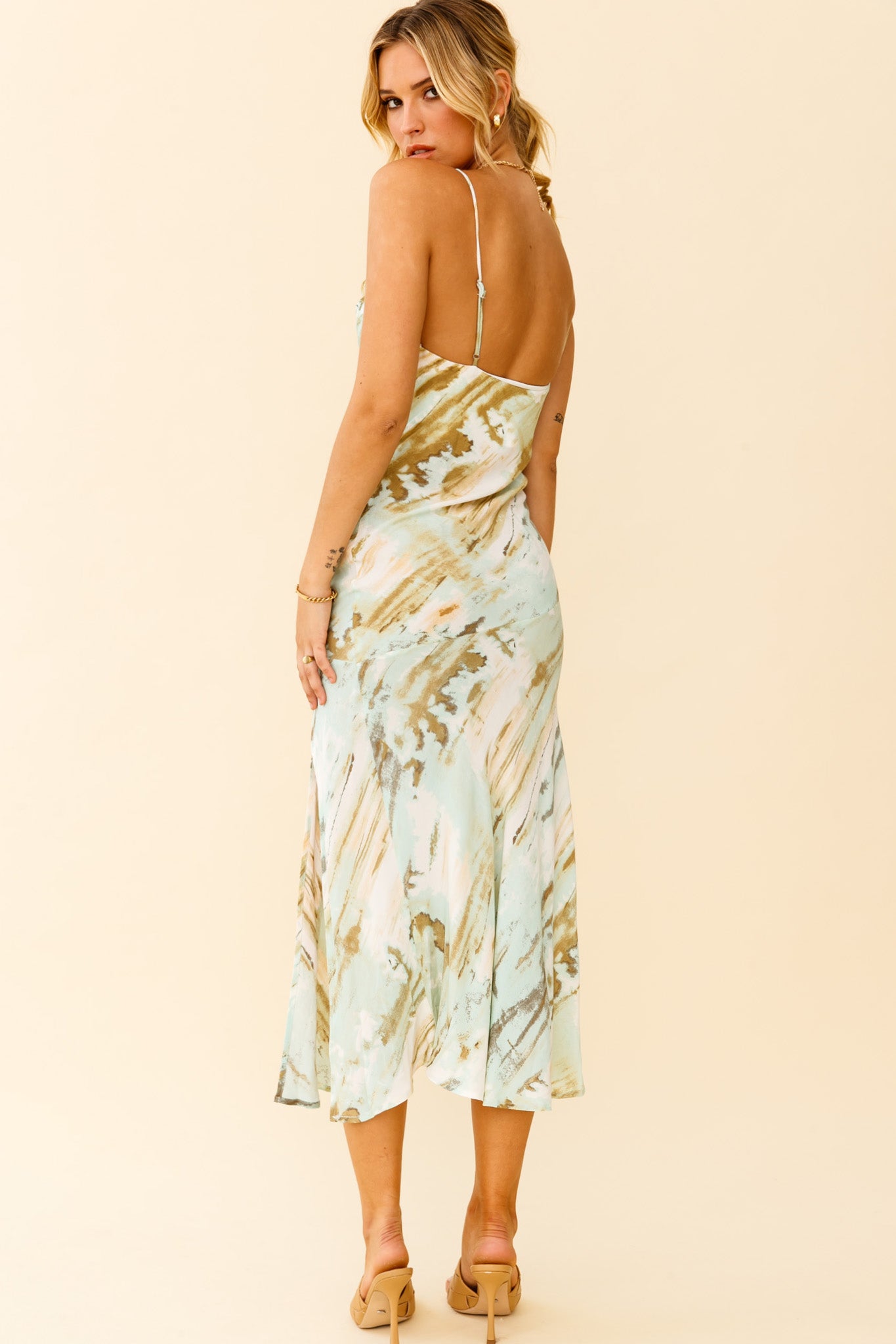 Well Versed Pleated Bust Front Split Dress Mint Multi by Selfie Leslie