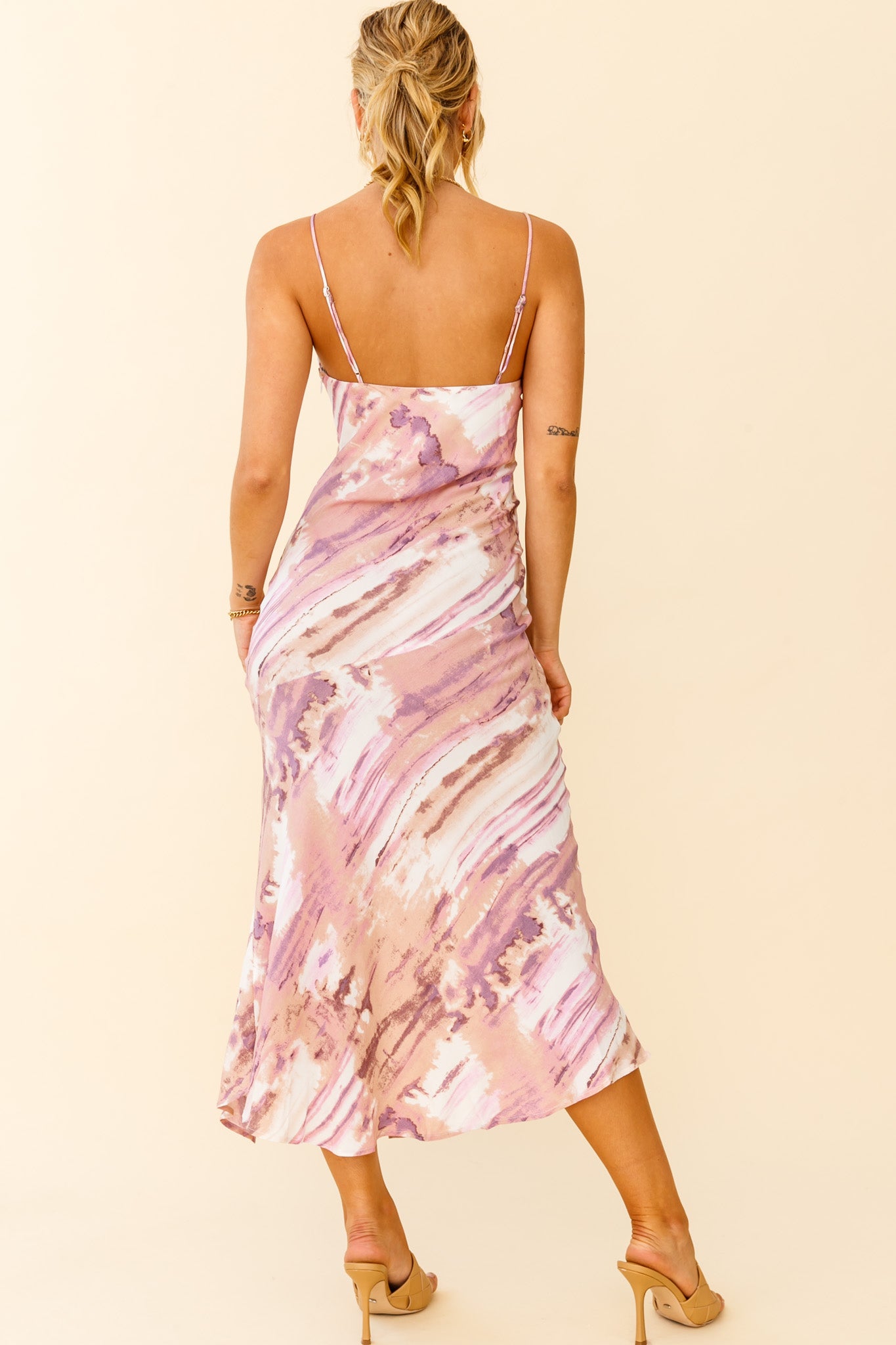 Well Versed Pleated Bust Front Split Dress Purple Multi by Selfie Leslie