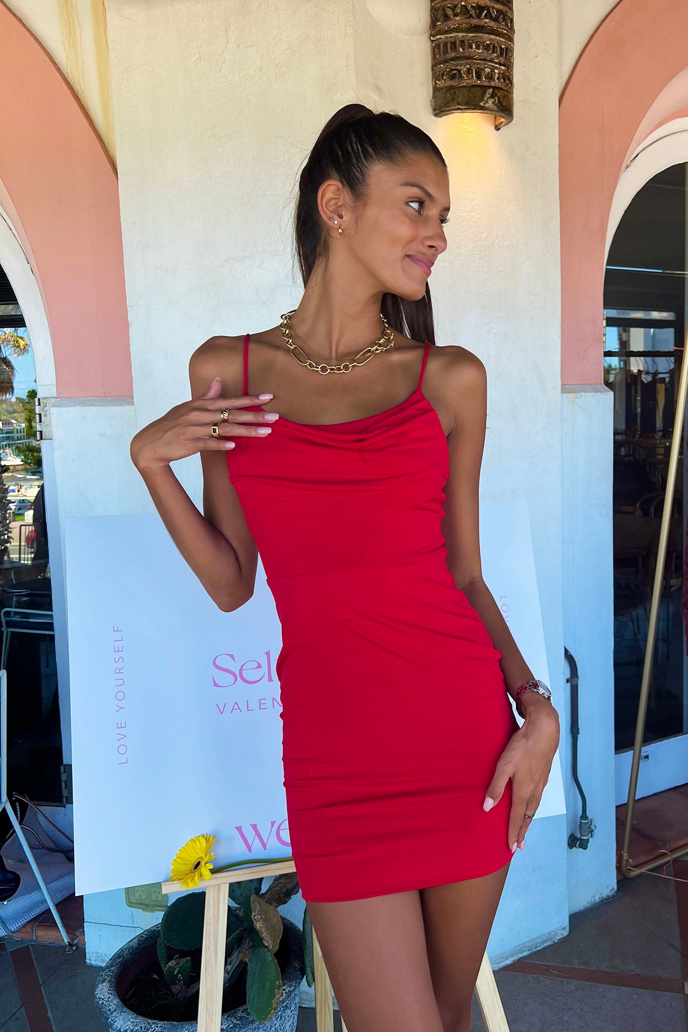 Well Versed Cowl Neck Bodycon Mini Dress Red by Selfie Leslie