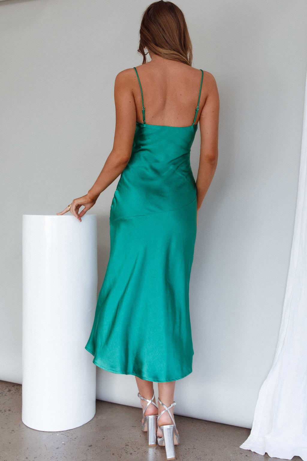 Well Versed Pleated Bust Front Split Dress Green by Selfie Leslie