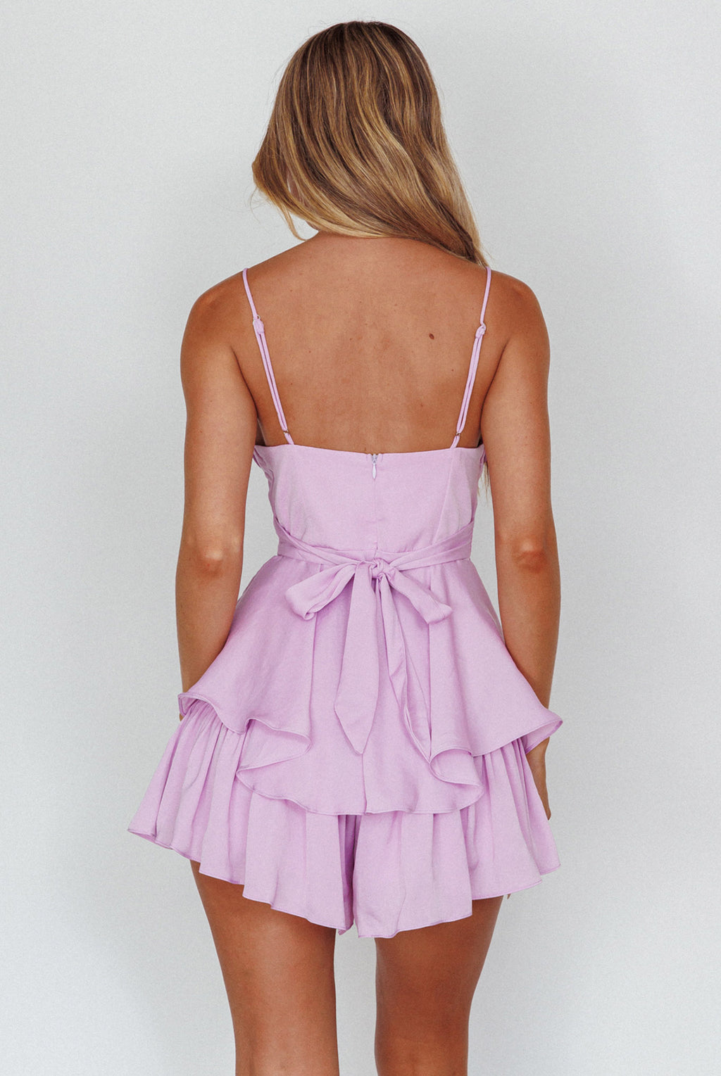 Well Versed Cowl Neck Flounce Romper Lavender by Selfie Leslie