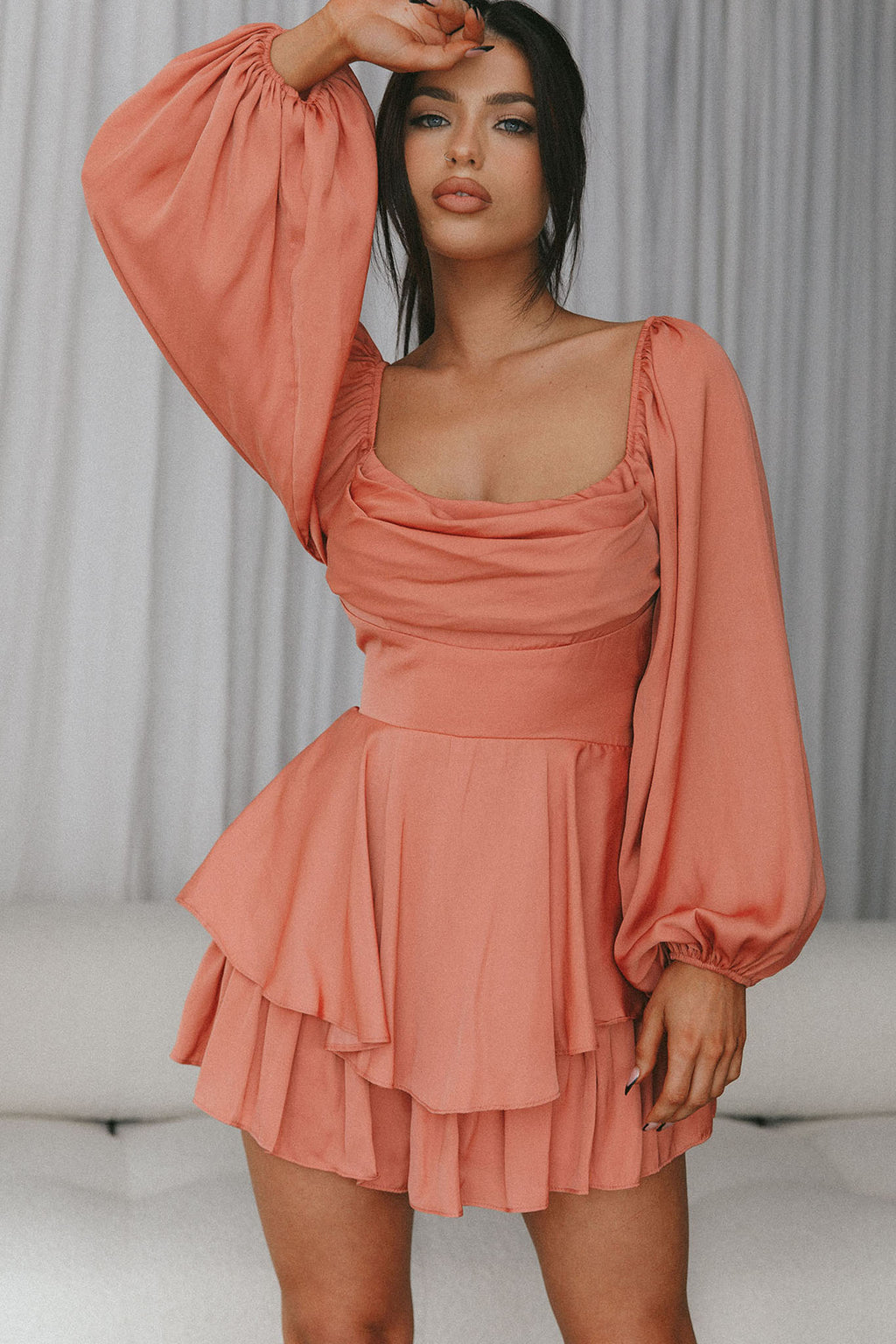 Well Versed Long Sleeve Flounce Romper Rose by Selfie Leslie