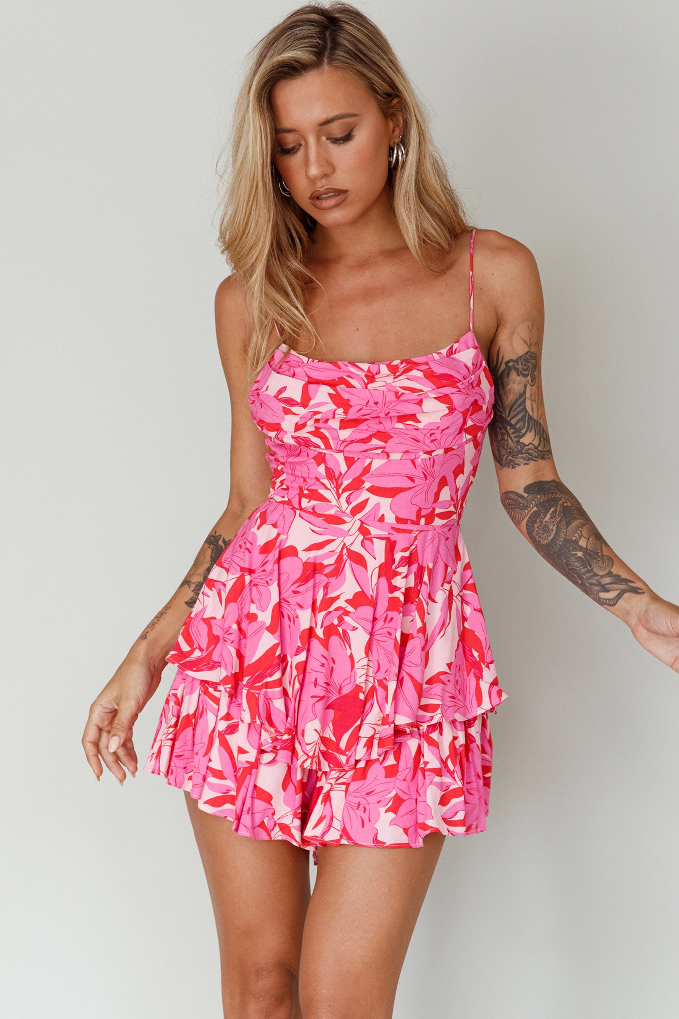 Well Versed Cowl Neckline Flounce Romper Lily Pink by Selfie Leslie
