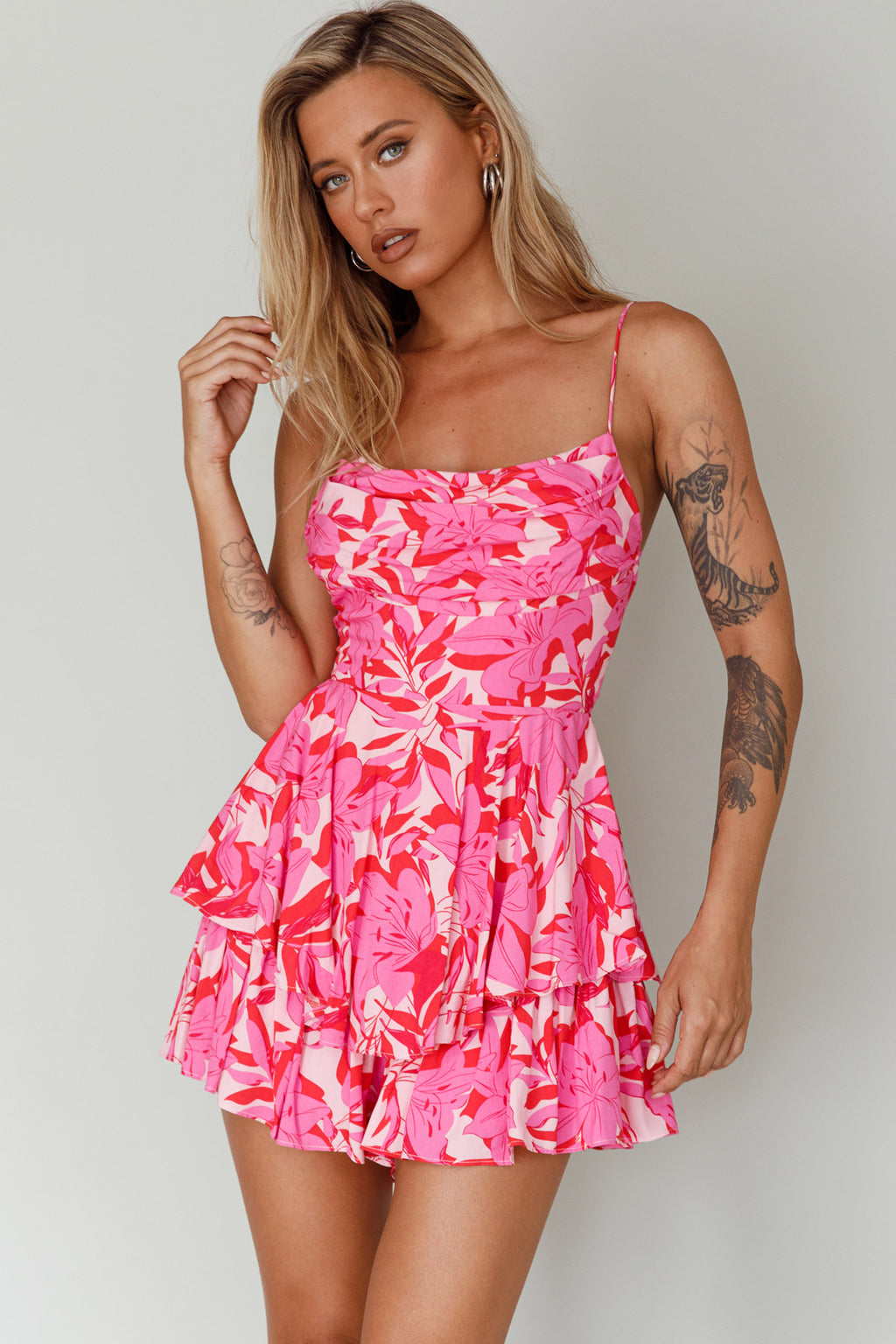 Well Versed Cowl Neckline Flounce Romper Lily Pink by Selfie Leslie