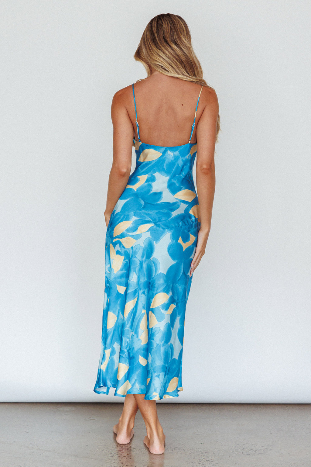 Well Versed Pleated Bust Front Split Dress Flora Blue by Selfie Leslie
