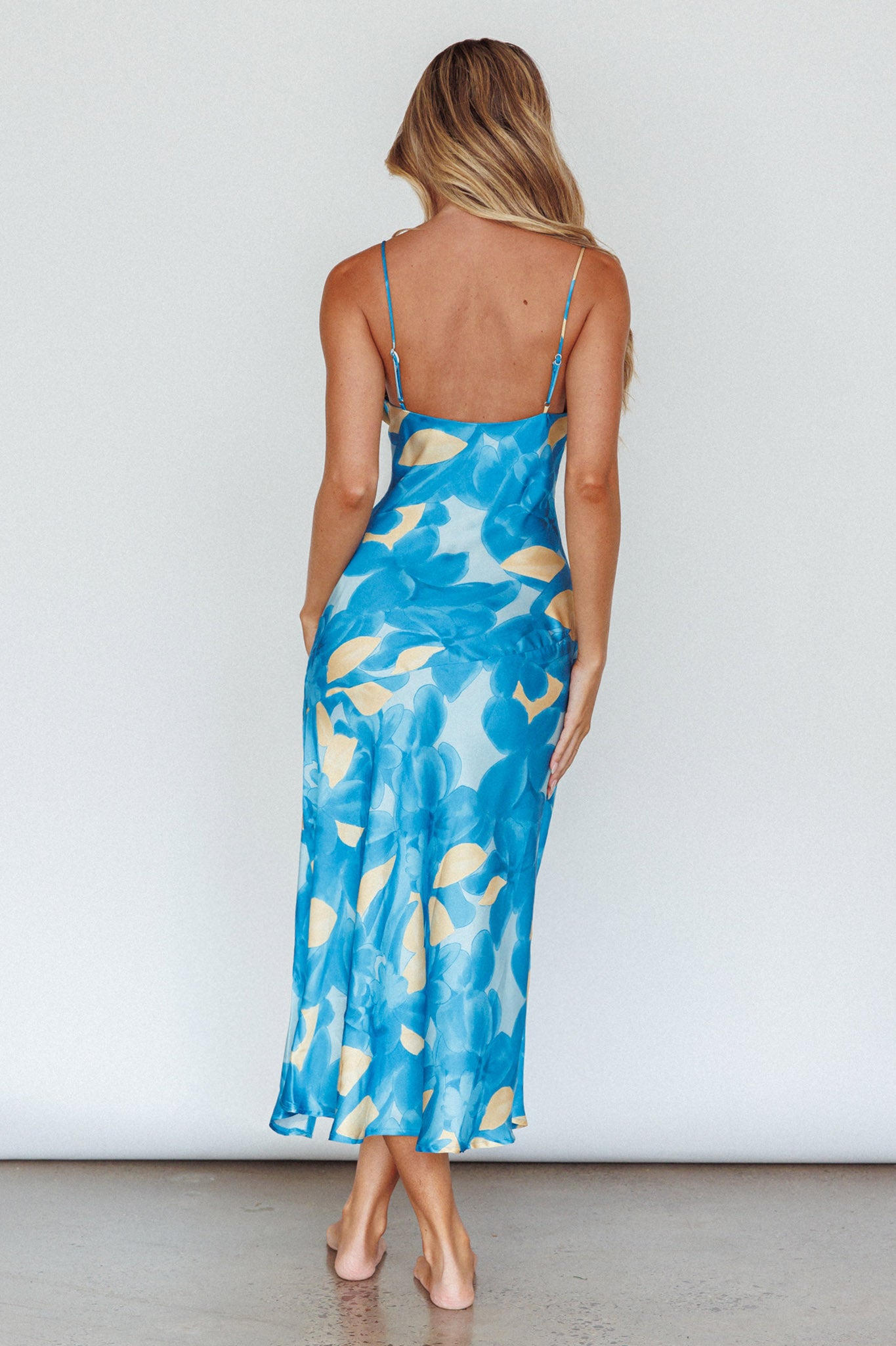 Well Versed Pleated Bust Front Split Dress Flora Blue by Selfie Leslie
