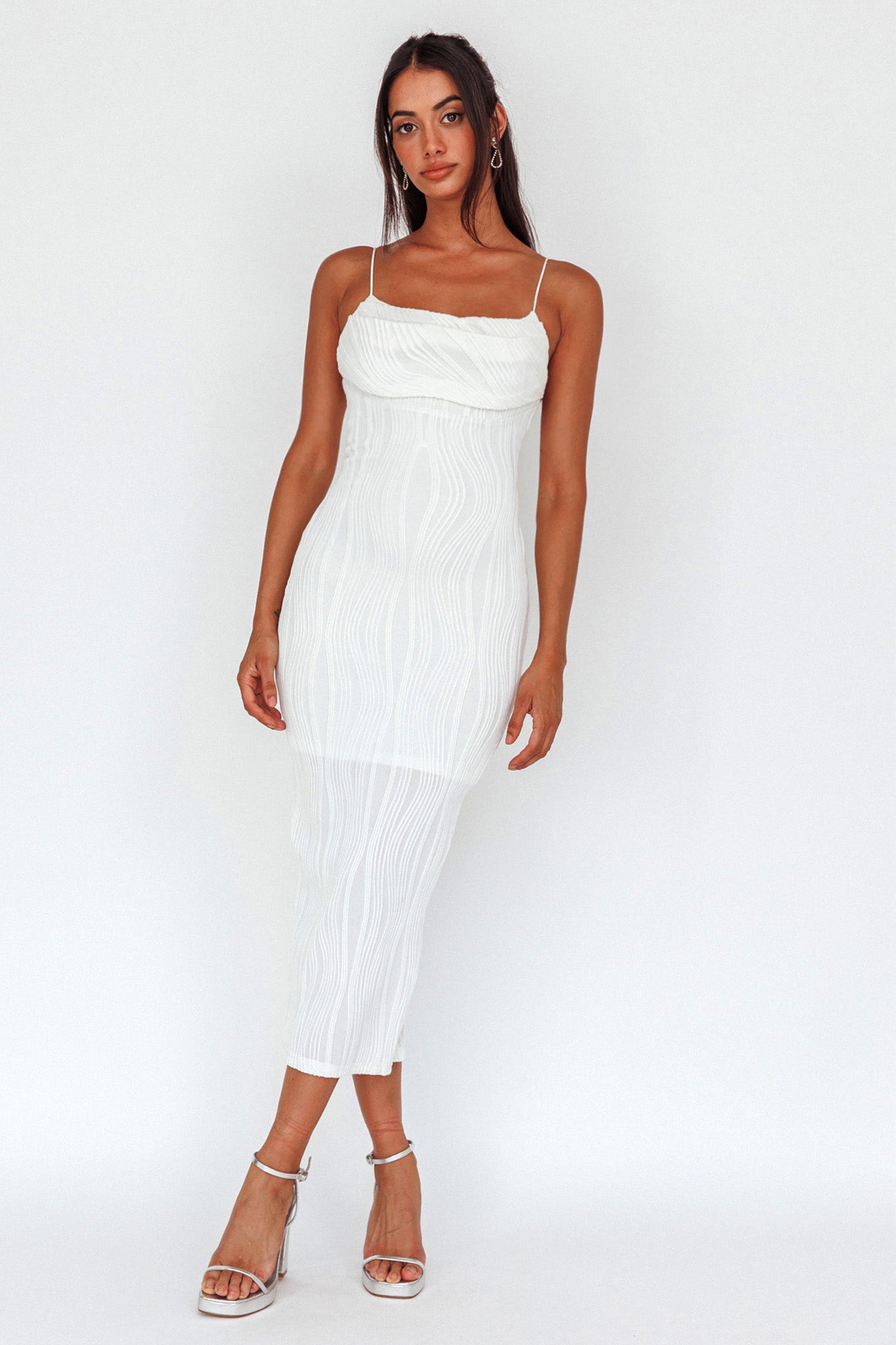 Well Versed Pleated Bust Textured Maxi Dress Off White by Selfie Leslie