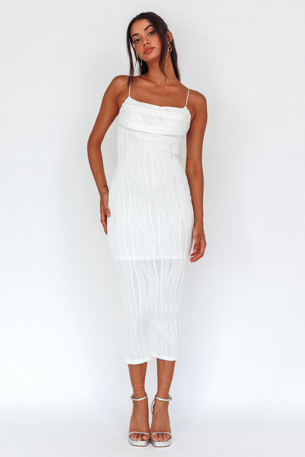 Well Versed Pleated Bust Textured Maxi Dress Off White by Selfie Leslie