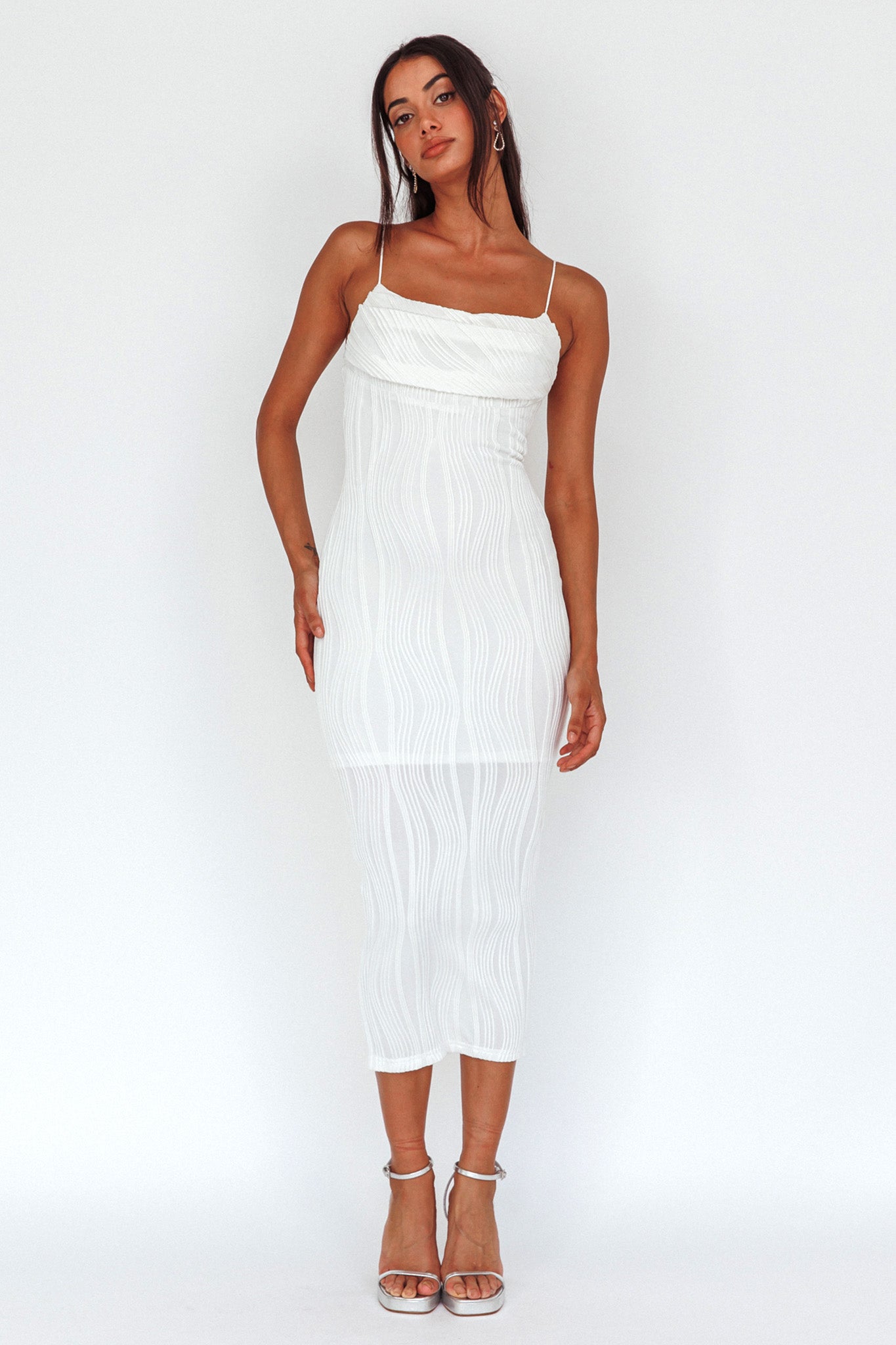 Well Versed Pleated Bust Textured Maxi Dress Off White by Selfie Leslie