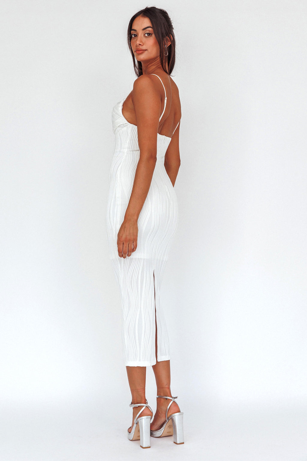 Well Versed Pleated Bust Textured Maxi Dress Off White by Selfie Leslie