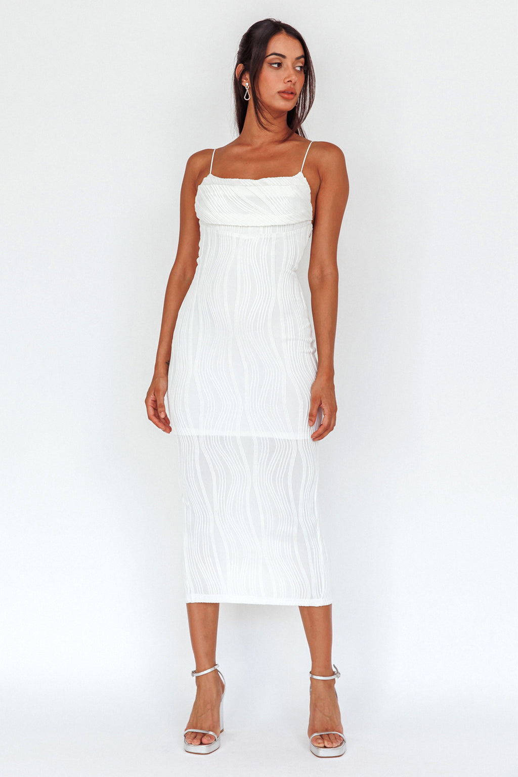 Well Versed Pleated Bust Textured Maxi Dress Off White by Selfie Leslie