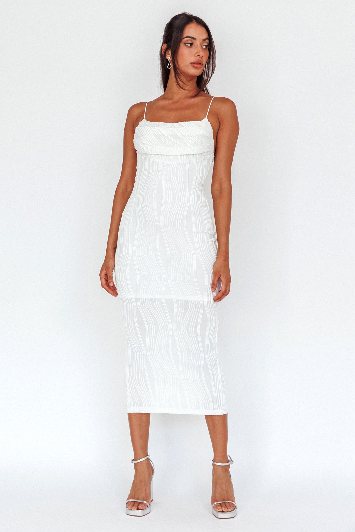 Well Versed Pleated Bust Textured Maxi Dress Off White by Selfie Leslie