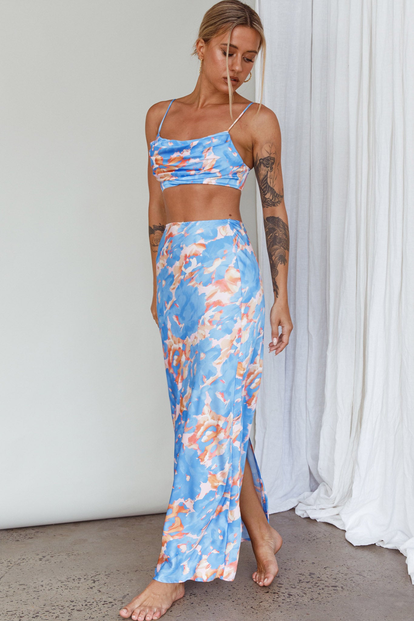 Well Versed Maxi Skirt Abstract Blue by Selfie Leslie