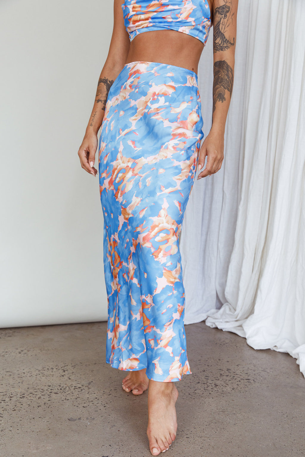 Well Versed Maxi Skirt Abstract Blue by Selfie Leslie