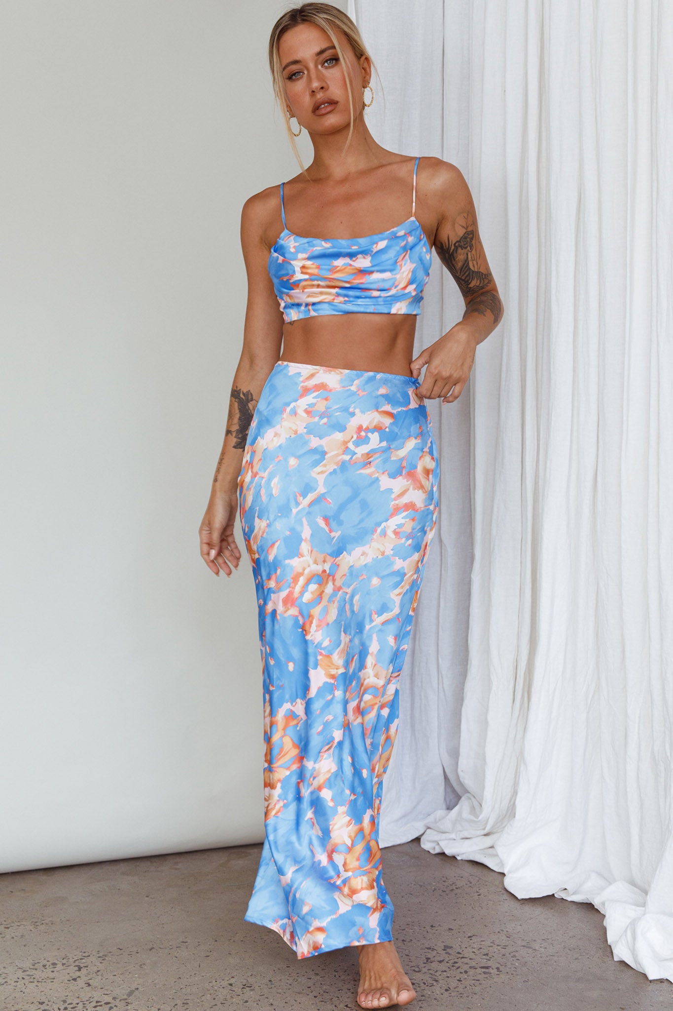 Well Versed Maxi Skirt Abstract Blue by Selfie Leslie