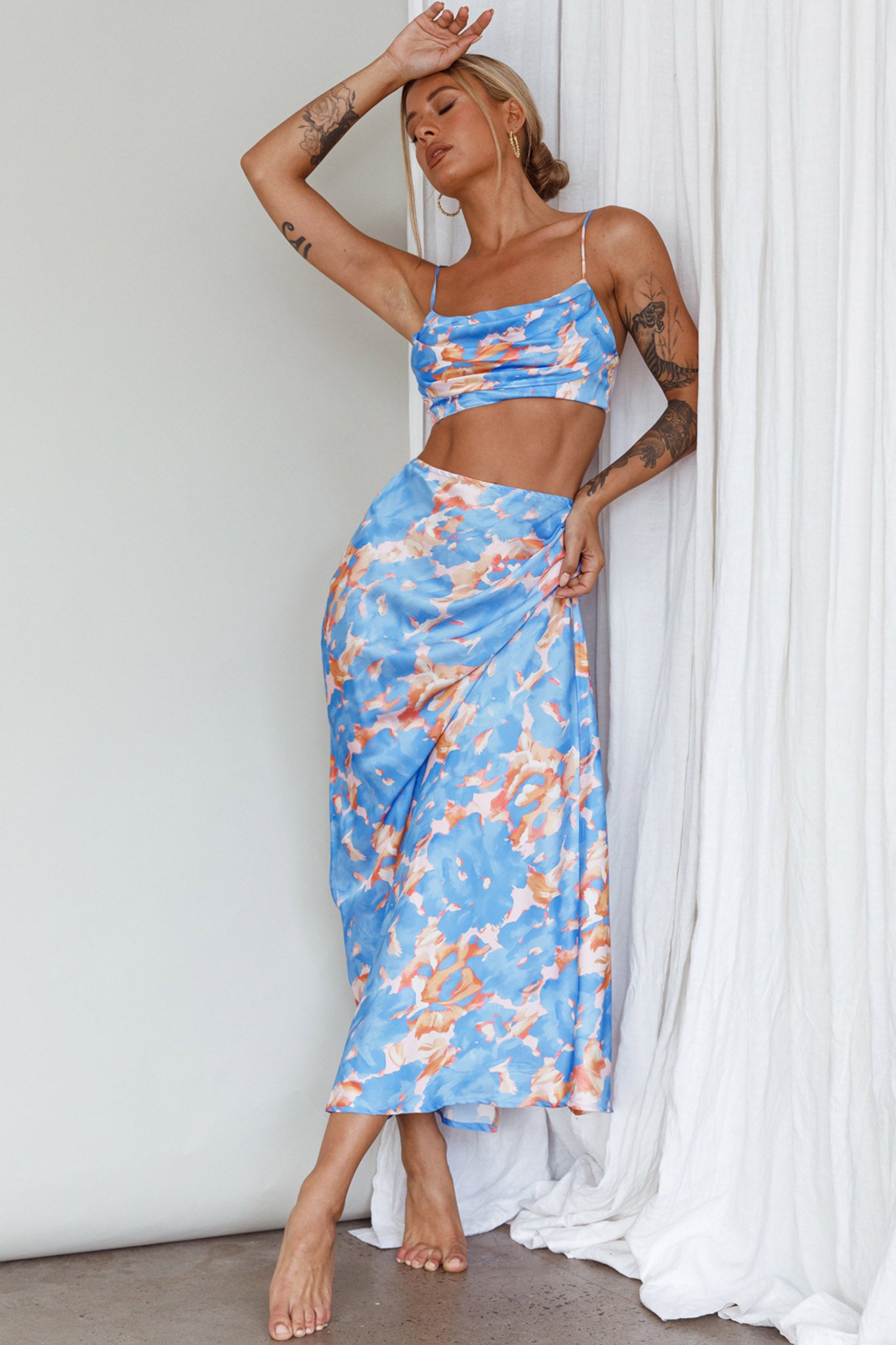 Well Versed Maxi Skirt Abstract Blue by Selfie Leslie