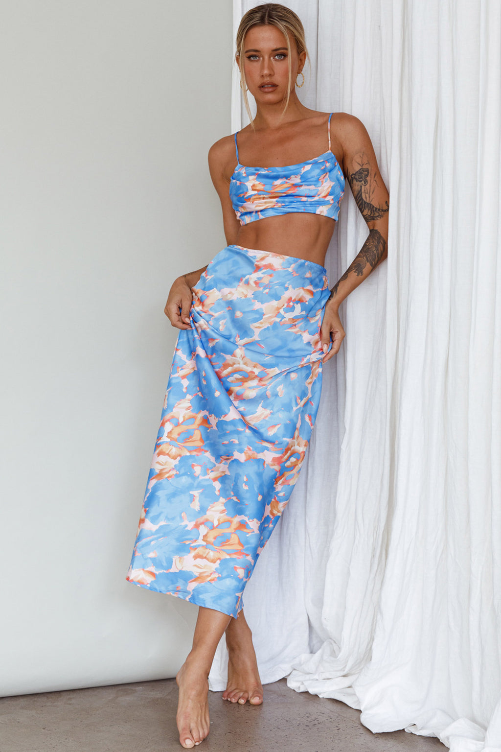 Well Versed Crop Top Abstract Blue by Selfie Leslie