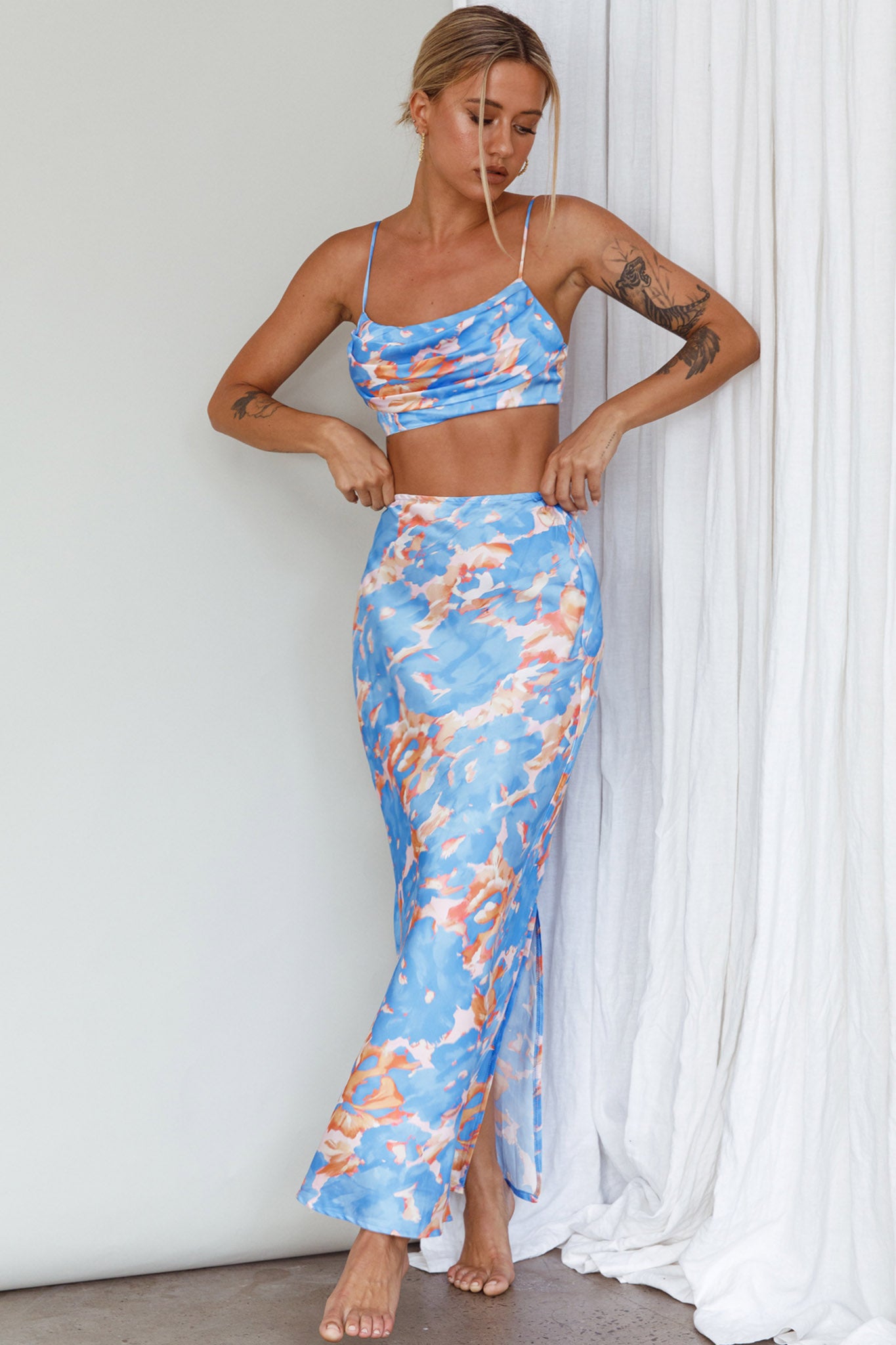 Well Versed Crop Top Abstract Blue by Selfie Leslie