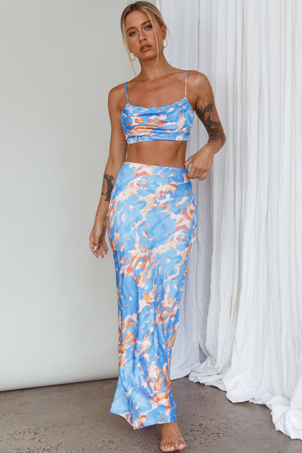 Well Versed Crop Top Abstract Blue by Selfie Leslie