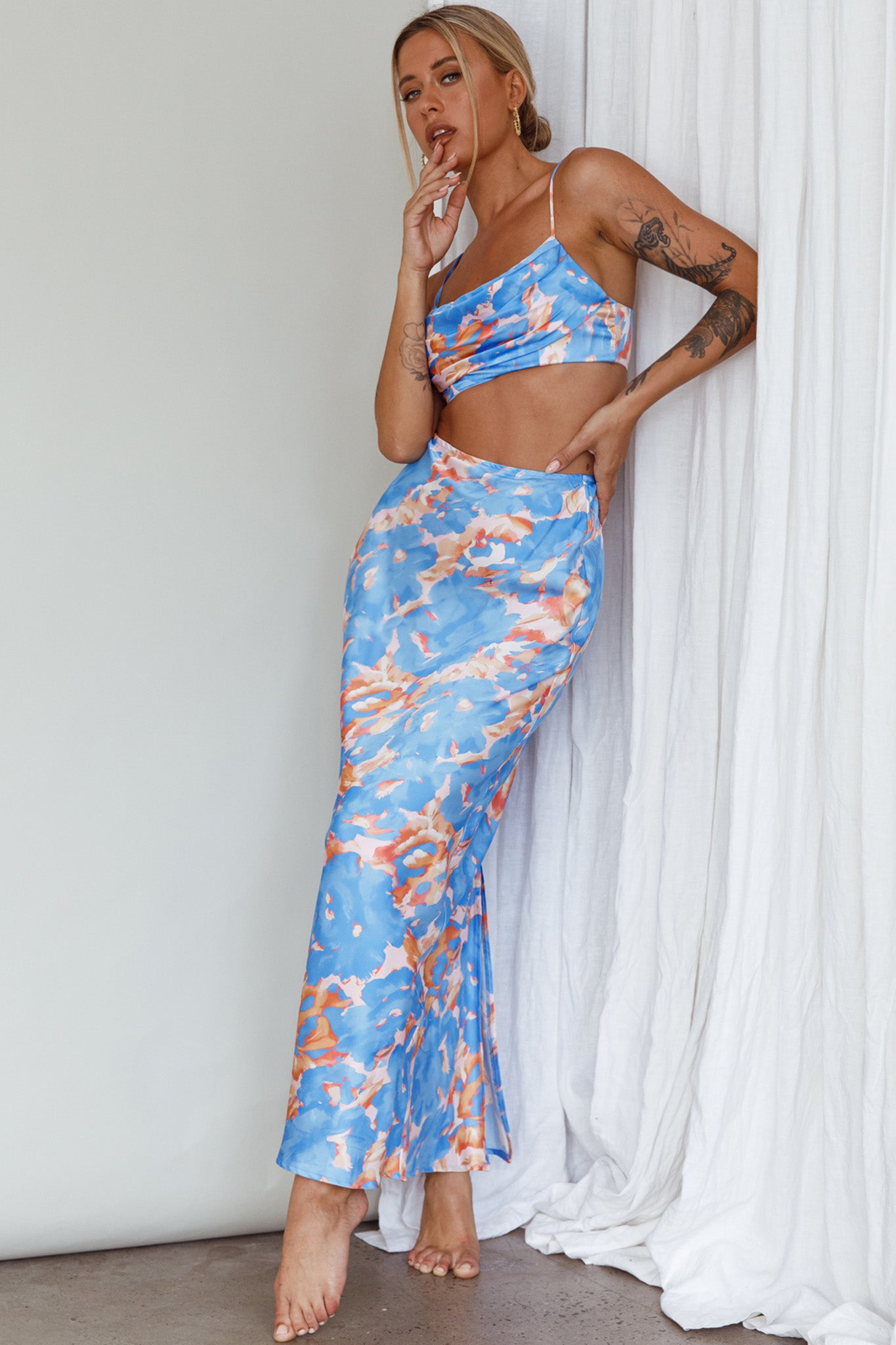Well Versed Crop Top Abstract Blue by Selfie Leslie