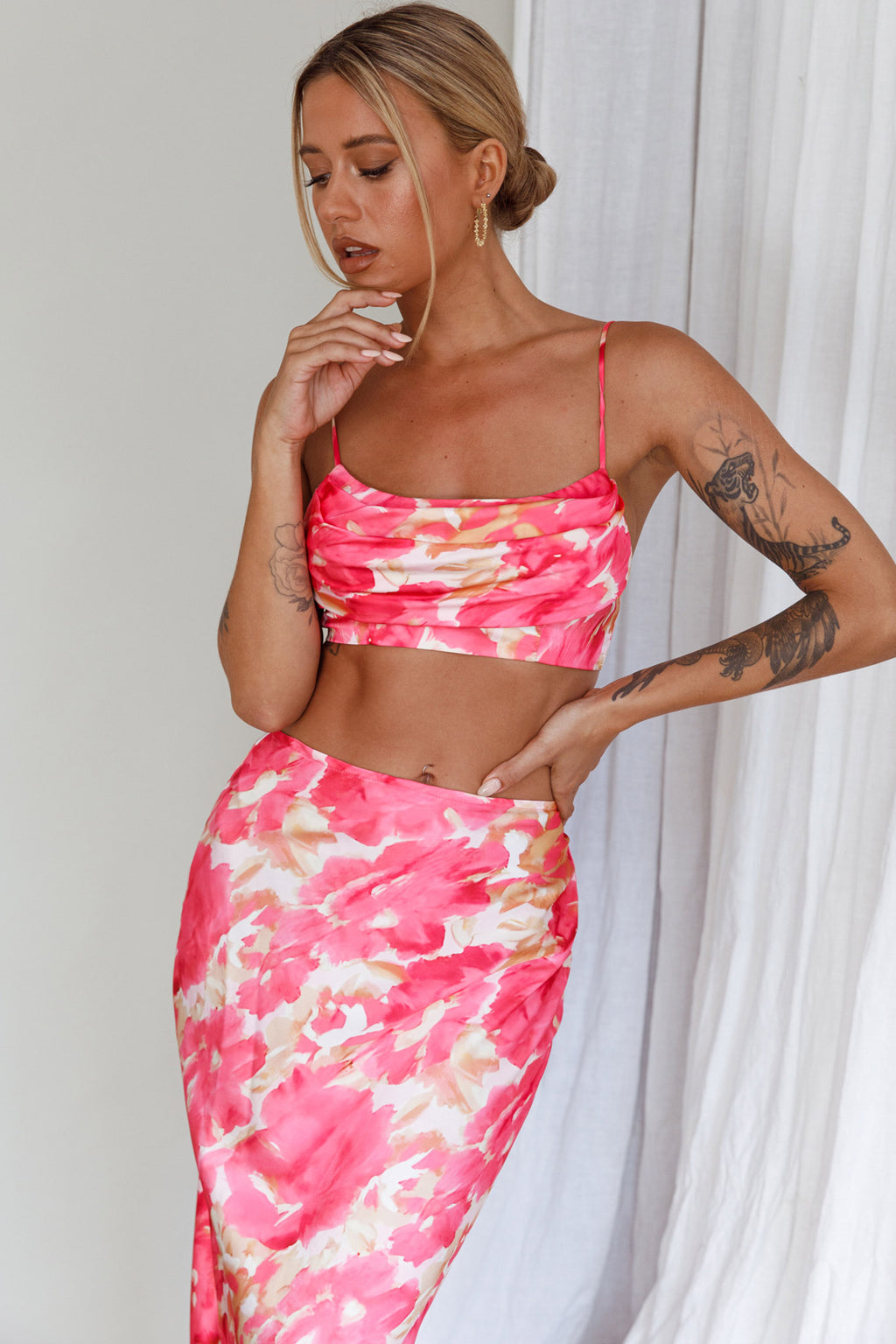 Well Versed Crop Top Abstract Pink by Selfie Leslie