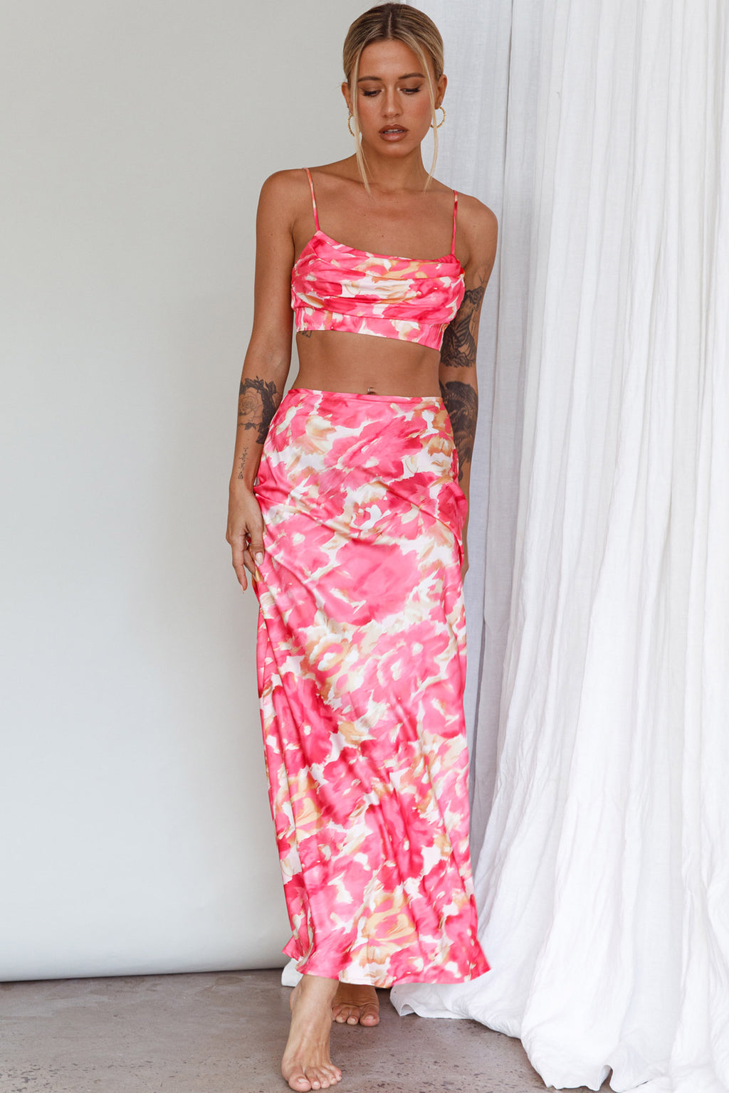 Well Versed Crop Top Abstract Pink by Selfie Leslie