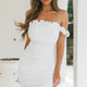 Senorita Off-Shoulder Lettuce Edge Detail Ruched Mini Dress White