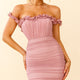 Senorita Off-Shoulder Lettuce Edge Detail Ruched Mini Dress Blush