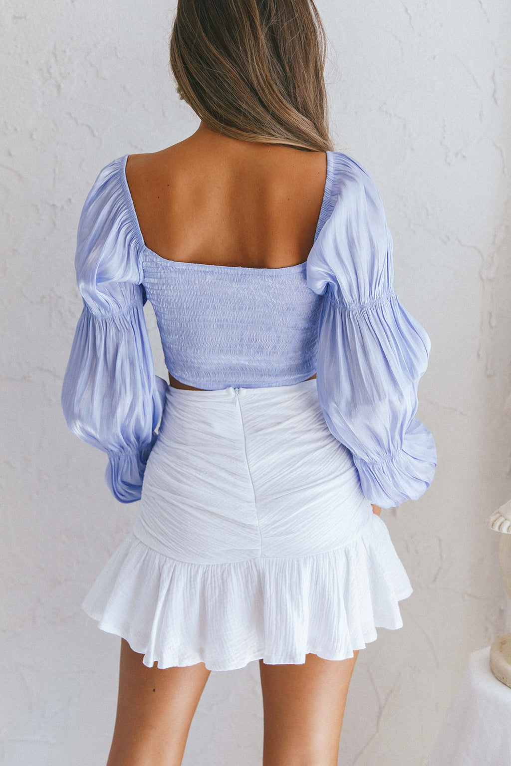 Alira Three-Button Ruched Bust Crop Top Lavender by Selfie Leslie
