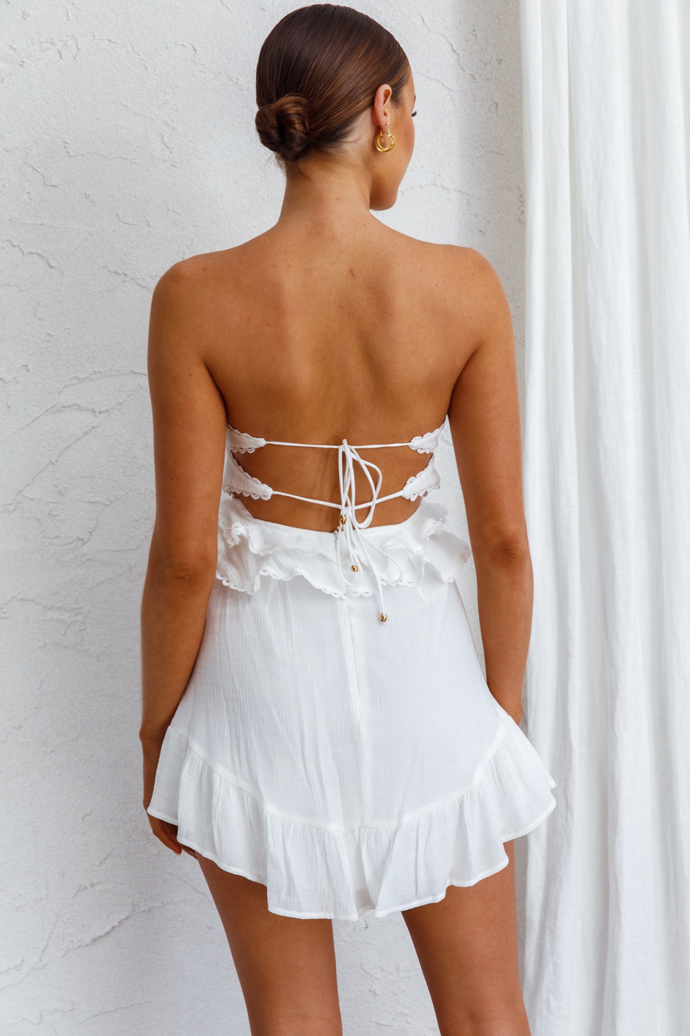 Fauna Strapless Frill Trim Dress White by Selfie Leslie