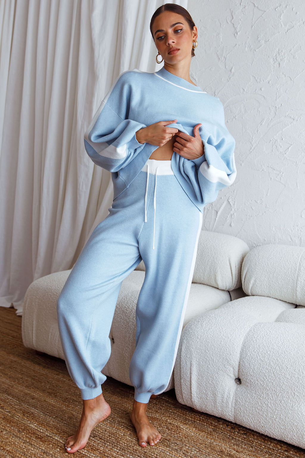 Take Me Back Brushed Knit Jogger Pants Blue by Selfie Leslie