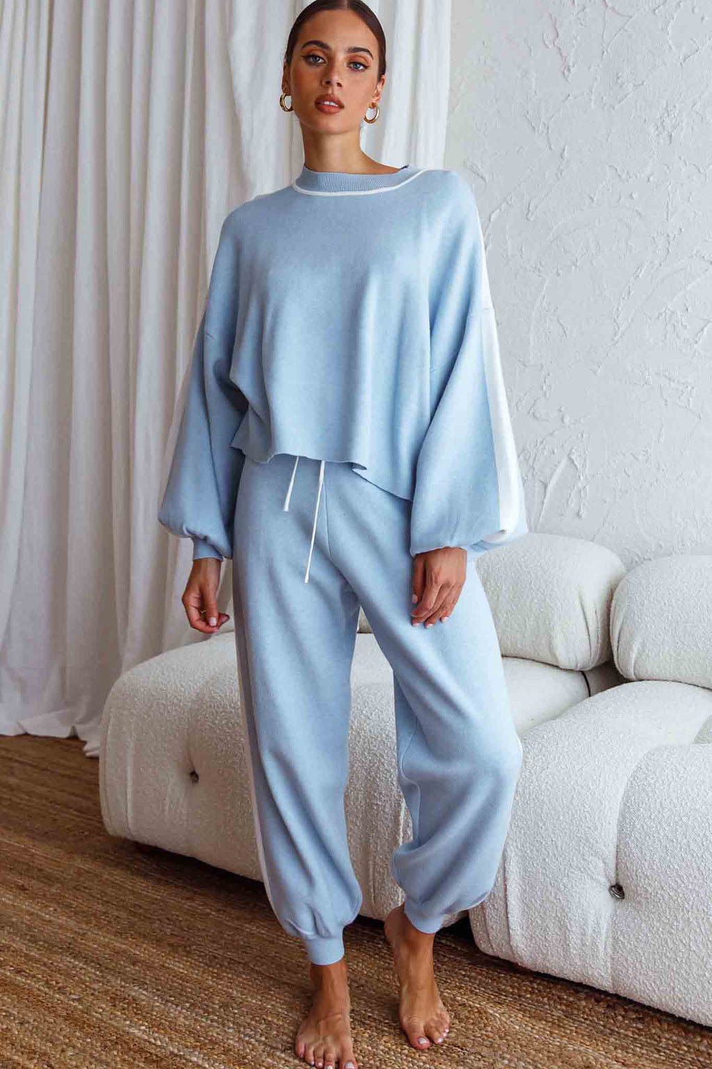 Take Me Back Brushed Knit Jogger Pants Blue by Selfie Leslie