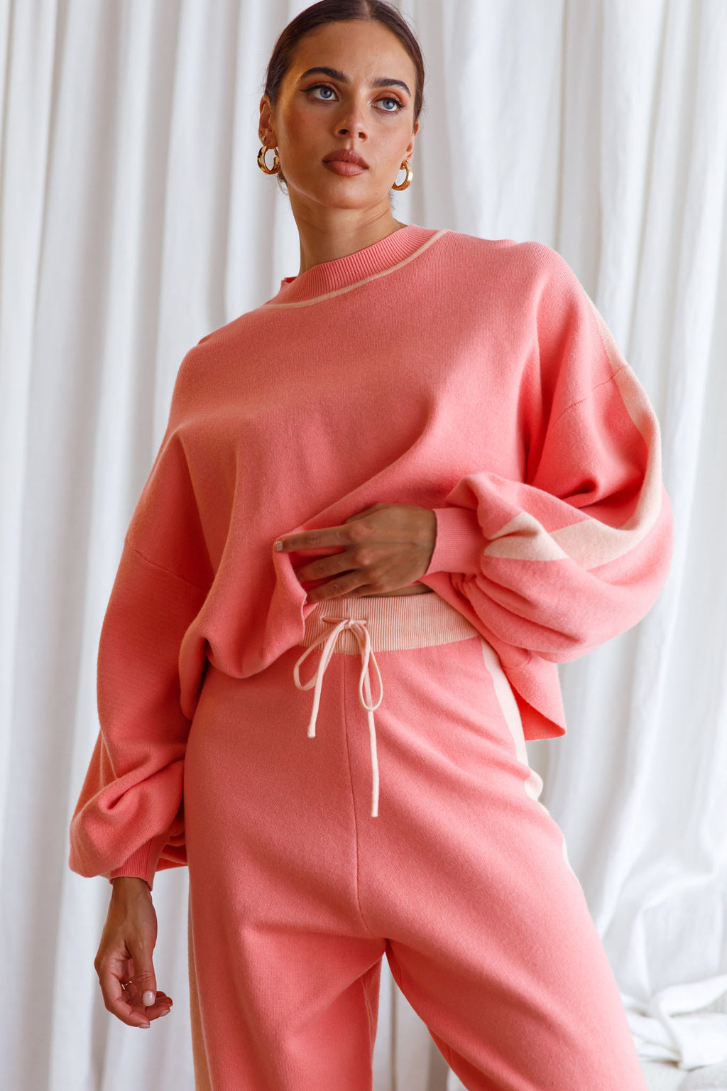 Take Me Back Balloon Sleeve Drop Shoulder Brushed Knit Sweater Peach by Selfie Leslie