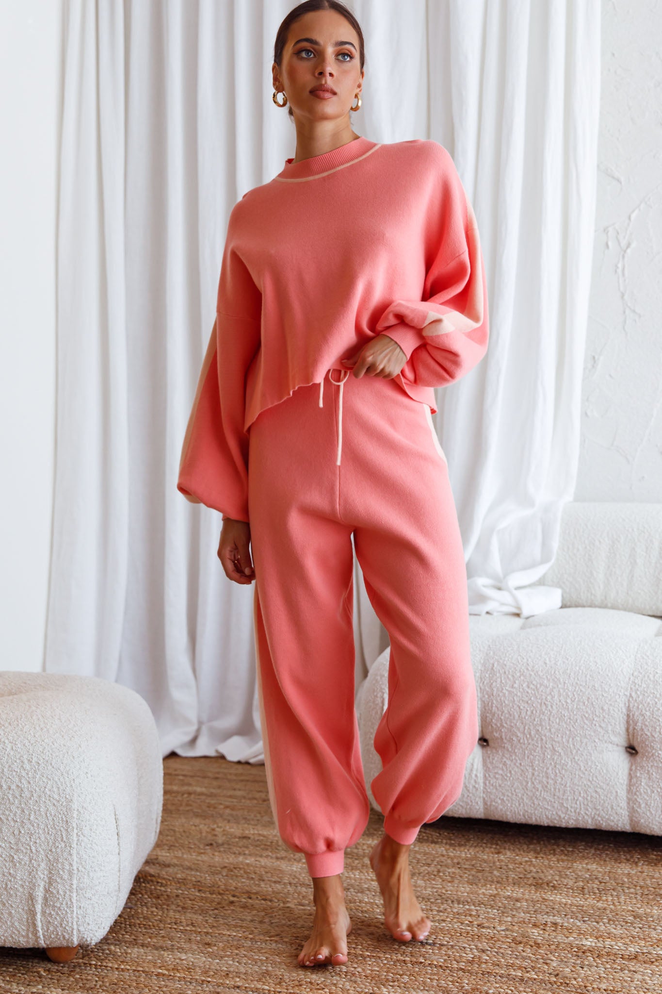 Take Me Back Balloon Sleeve Drop Shoulder Brushed Knit Sweater Peach by Selfie Leslie