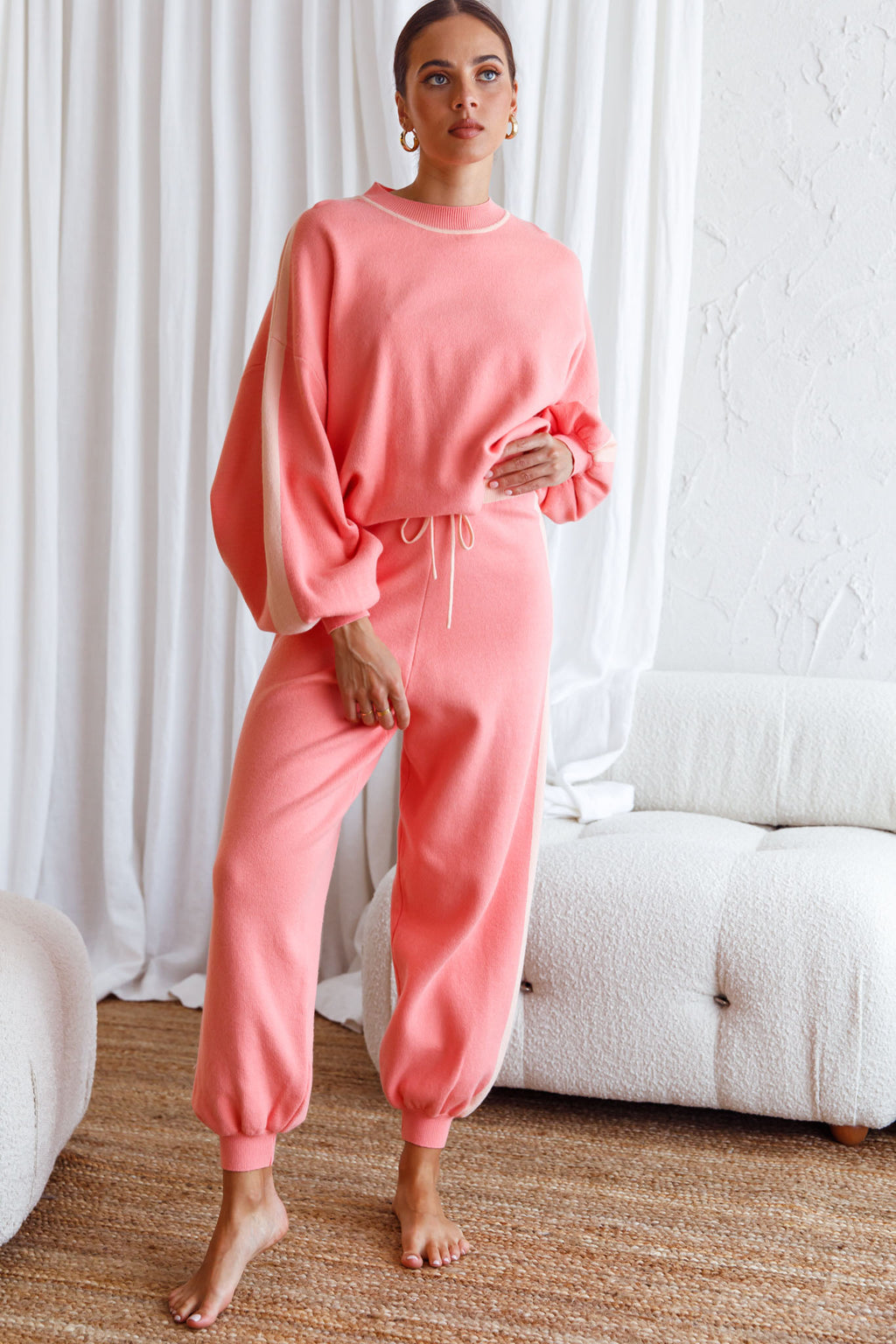 Take Me Back Balloon Sleeve Drop Shoulder Brushed Knit Sweater Peach by Selfie Leslie