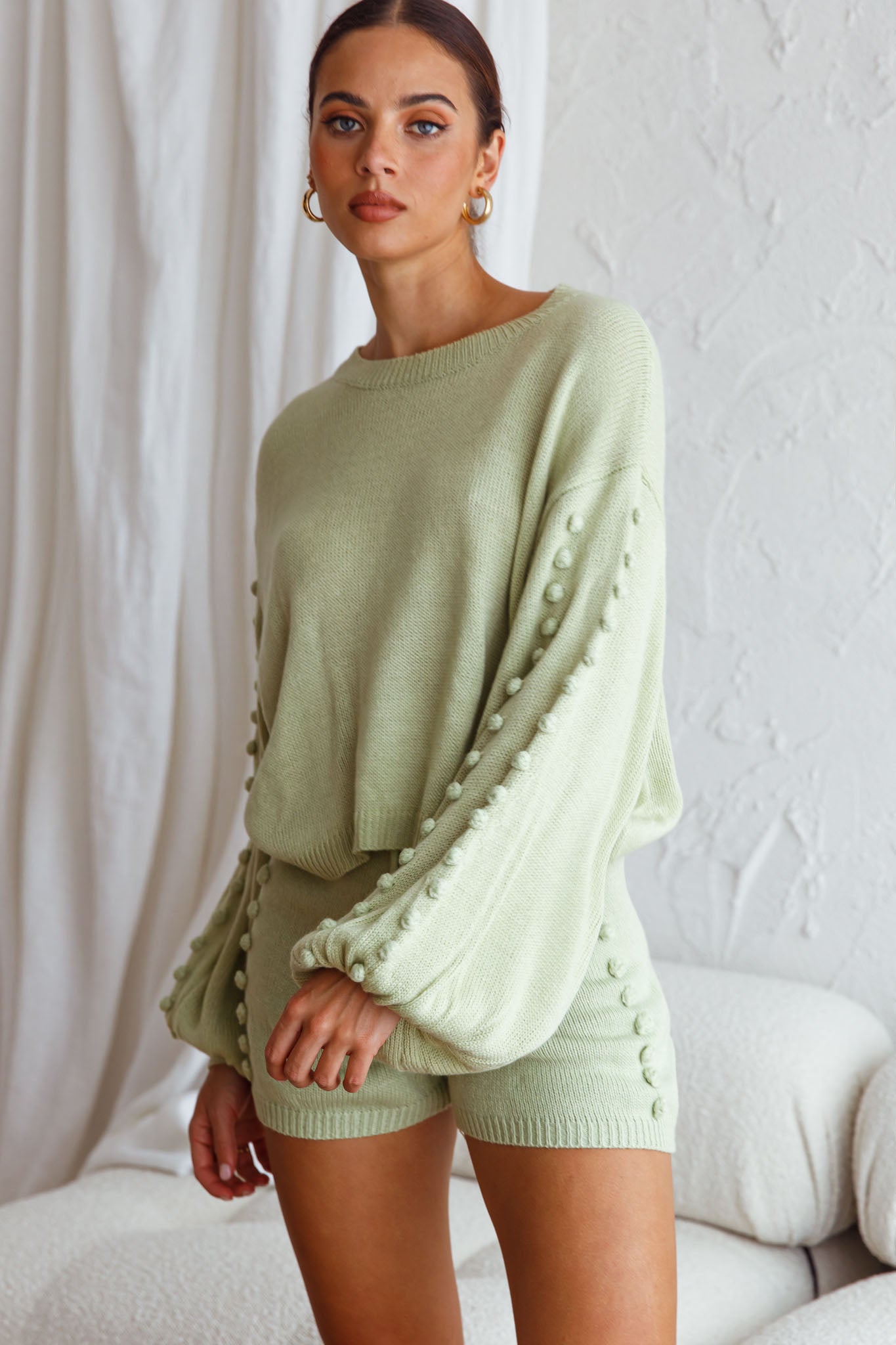 Modesto Long Balloon Sleeve Knit Sweater Apple by Selfie Leslie