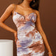 Real Deal Ruched Side Tie Bust Ribbed Dress Tie-Dye Brown/Lilac
