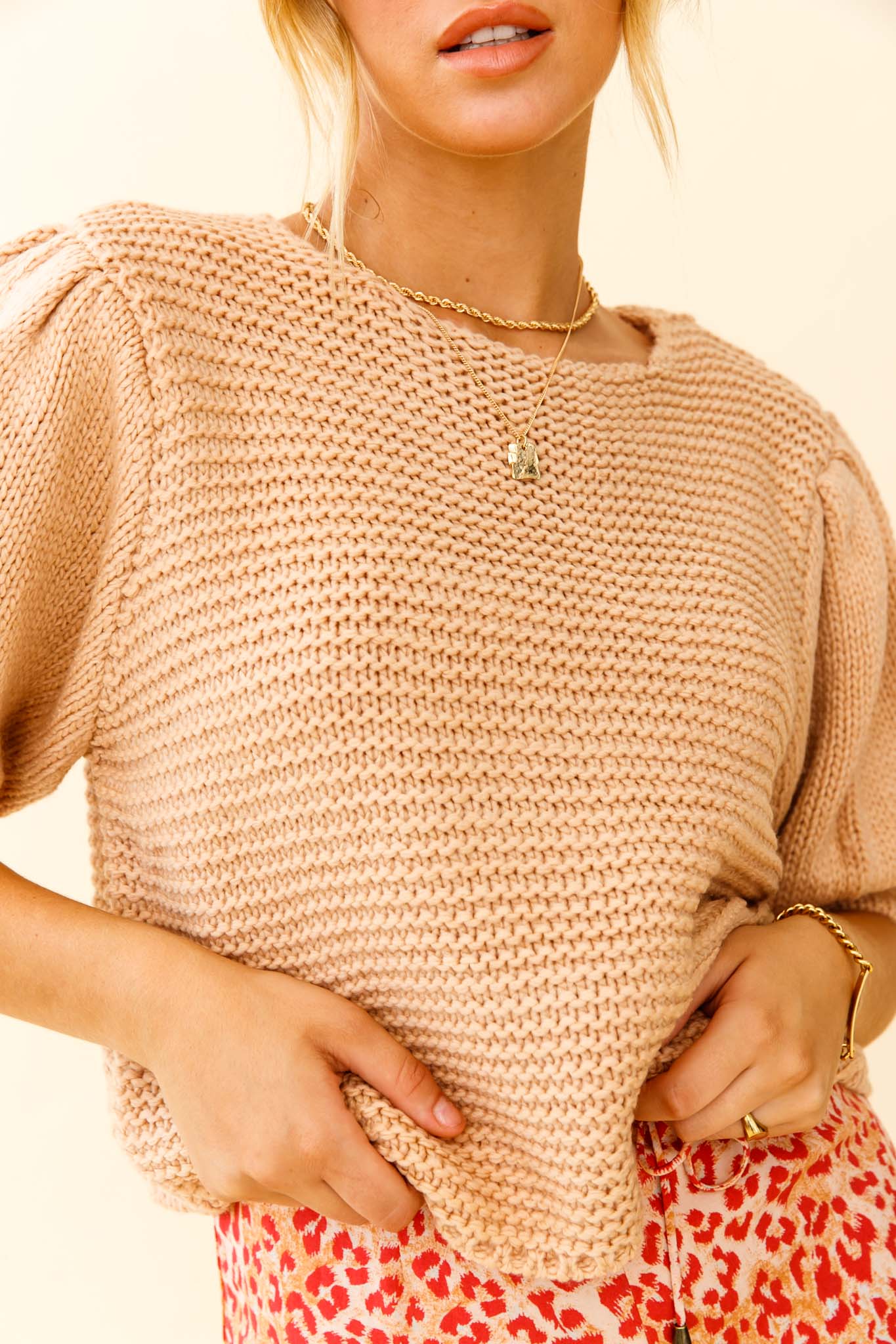 Marla Puff Sleeve Chunky Knit Top Watermelon