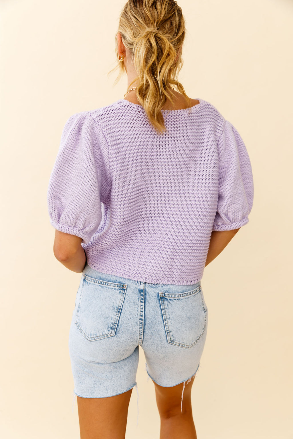 Marla Puff Sleeve Chunky Knit Top Lilac by Selfie Leslie