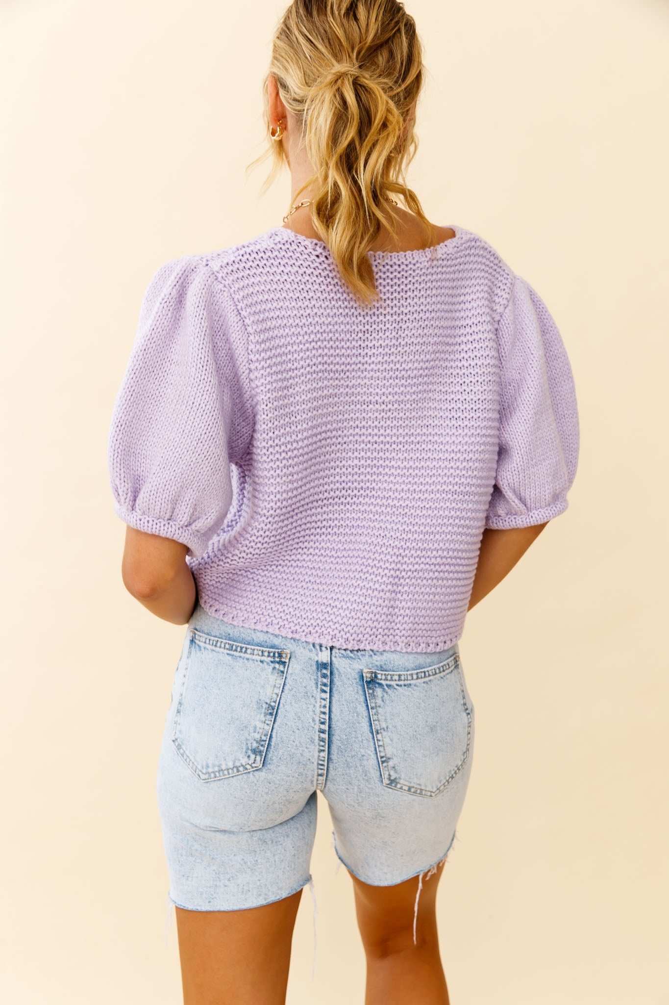 Marla Puff Sleeve Chunky Knit Top Lilac by Selfie Leslie