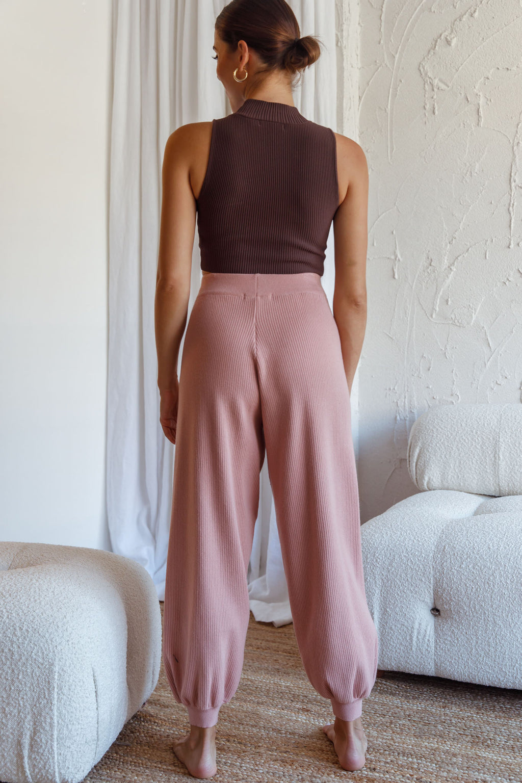 New Soul Drawstring Ribbed Knit Jogger Pants Blush by Selfie Leslie