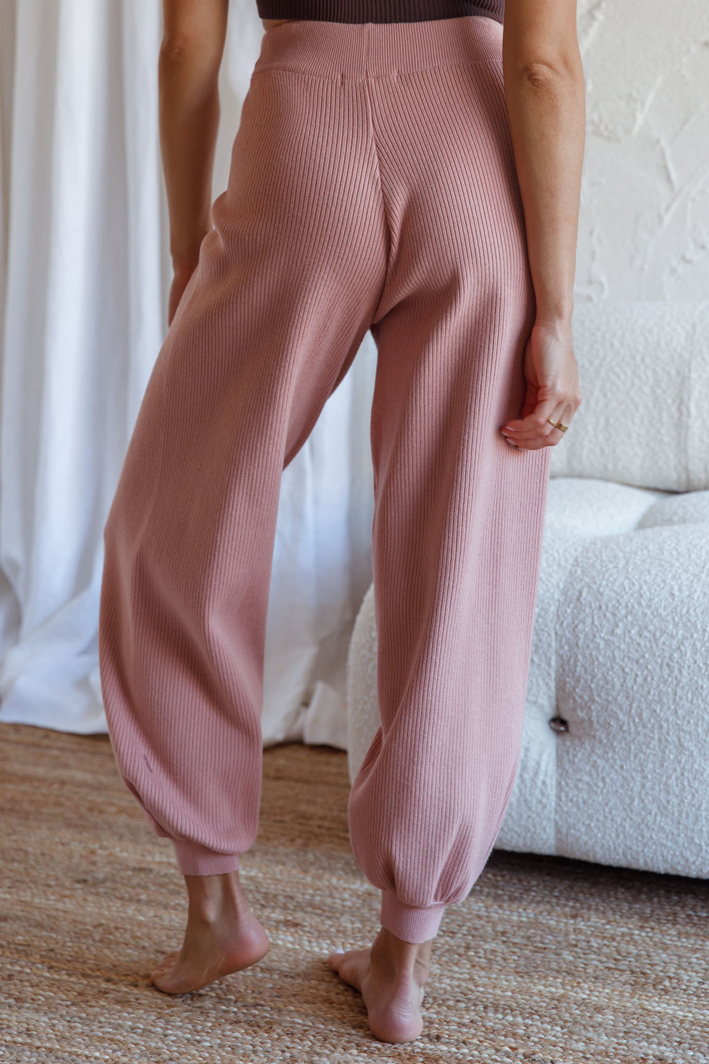 New Soul Drawstring Ribbed Knit Jogger Pants Blush by Selfie Leslie