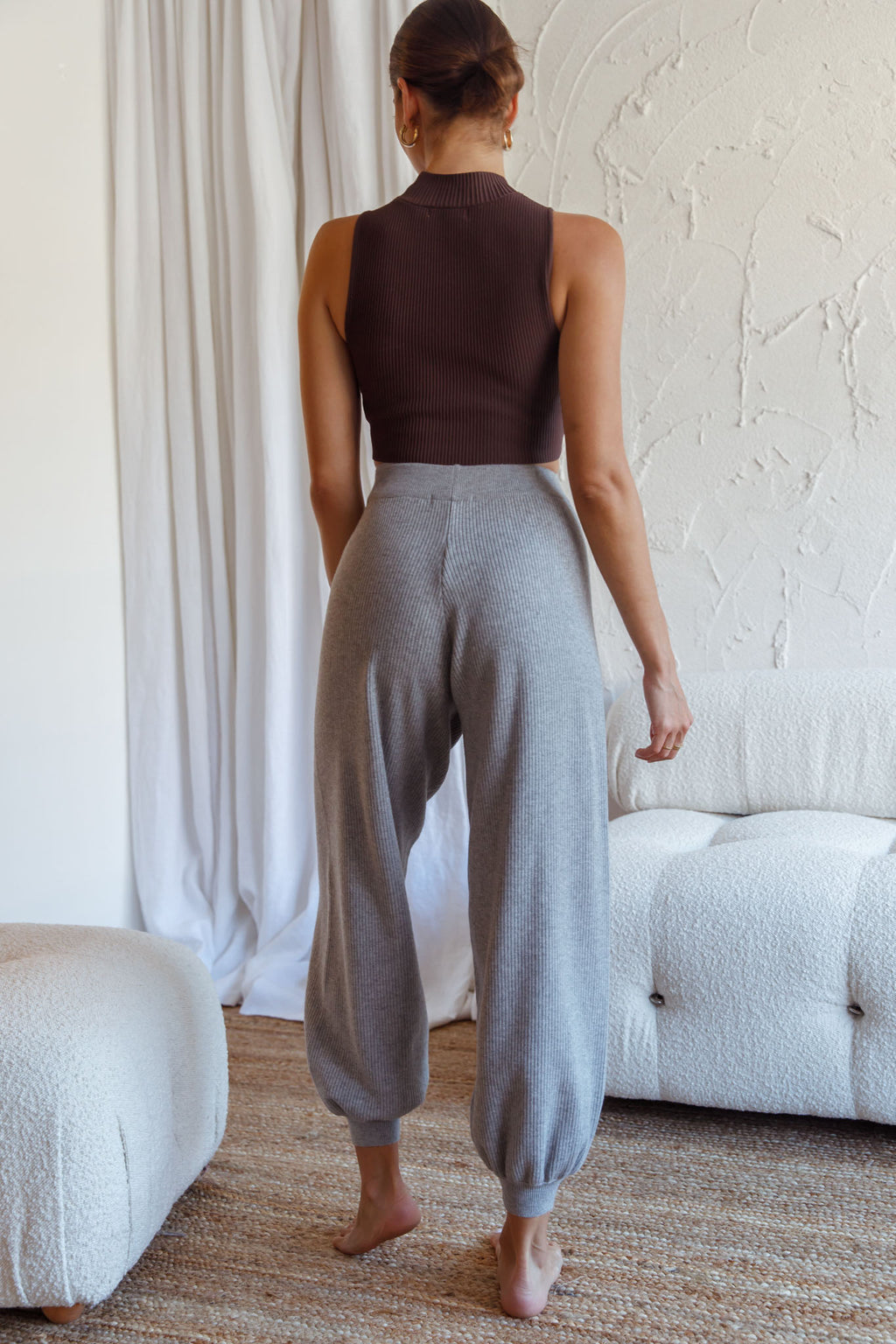New Soul Drawstring Ribbed Knit Jogger Pants Grey Marle by Selfie Leslie