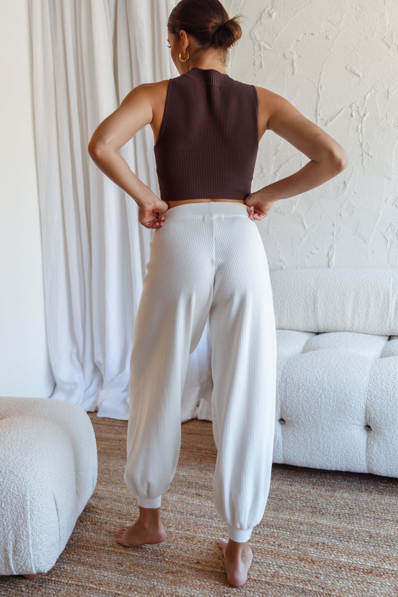 New Soul Drawstring Ribbed Knit Jogger Pants White by Selfie Leslie
