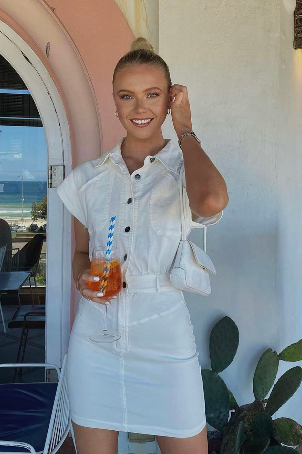 white short sleeve button up dress New Day Short Sleeve Button-Up Mini Dress White